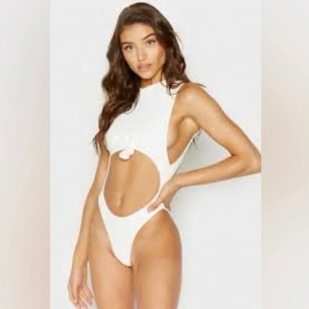NEW Frankies Bikinis Blake Ribbed One Piece Cutout High Cut Minimal Swimsuit